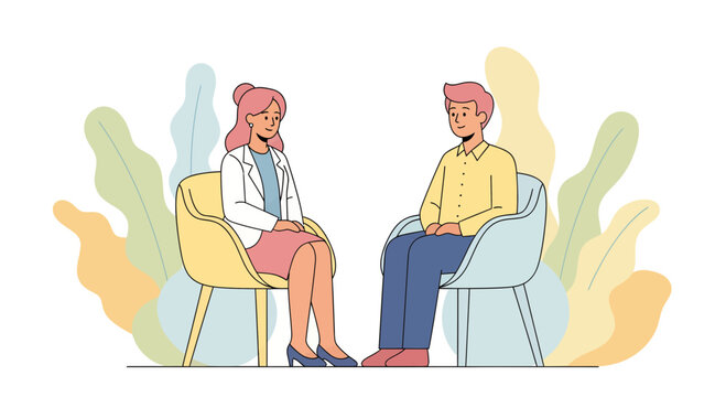 Therapist Giving Advice And Guidance To Male Patient Within A Calm Atmosphere