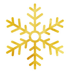 雪の結晶の手描きアイコンイラスト 水彩 ゴールド