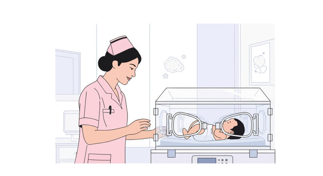 A Nurse Attends To Neonatal Care In A Hospital After A Successful Delivery