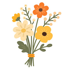 Flat Spring Flower Bouquet Illustration in Hand-Drawn Style