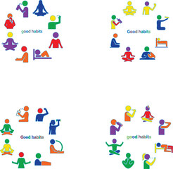 Healthy lifestyle icons circle healthy habits people
