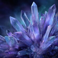 Abstract Lavender Crystalline Lattice Prism Structure with Glittering Accents on Dark Background