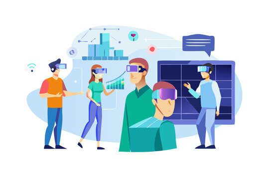 AI in business set. Characters using artificial intelligence generative tools to create social media post, presentation, content ideas. AI-powered marketing automation concept. Vector ... See More
