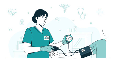 Medical Professional Measuring a Patient's Blood Pressure in a Clinical Setting