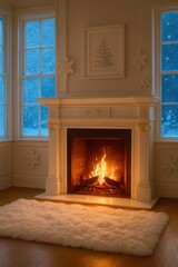 A fireplace with a fire burning in it