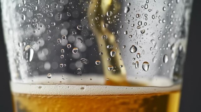 Amber Elixir Poured: A Close-Up of Refreshing Beer with Condensation Details