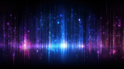 Abstract Sonic Event with Vertical Lines of Blue Purple and Sparkling Lights on a Black Background Displaying Energy and Movement