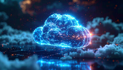 Cloud Computing Concept: A captivating digital depiction of a glowing cloud symbolizing the boundless expanse of cloud computing and interconnectedness.