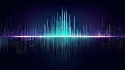Abstract Sonic Pulse with Vertical Lines of Varying Intensity on Dark Background with Vibrant Blue and Purple Reflective Elements in Gigapixel Resolution