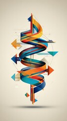 Abstract Spiral Design with Colorful Arrows and Geometric Elements on Beige Background