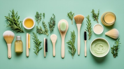 Discover natural beauty tools and herbs arranged on a teal background for a fresh skincare routine