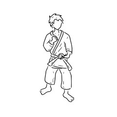 A hand drawn line art sketch of a man in a karate gi fighting stance