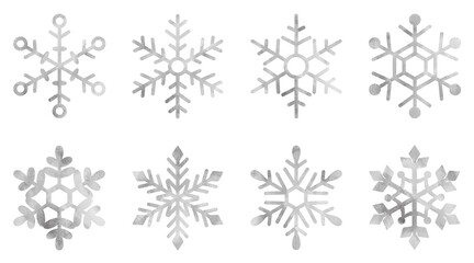 雪の結晶の手描きアイコンイラストセット 水彩 シルバー