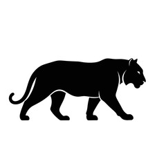 Obraz premium Black panther vector illustration silhouette walking side view wild animal design graphic art predator feline