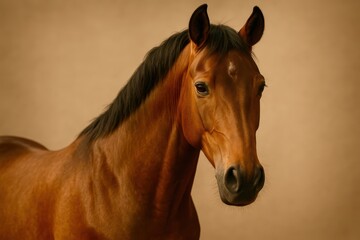 A brown horse with a white stripe on its face