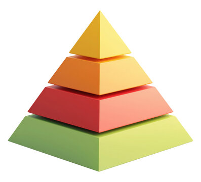 Four-level pyramid diagram chart for data visualization and infographics, isolated on transparent background