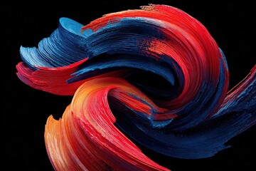 Abstract Swirling Vortex of Intense Red Orange and Blue Hues Against Black Backdrop with Pixelated Texture and Dynamic Energy