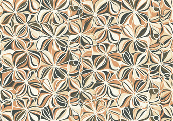 A harmonious display of abstract floral motifs creating a seamless pattern with warm, earthy tones, evoking vintage elegance