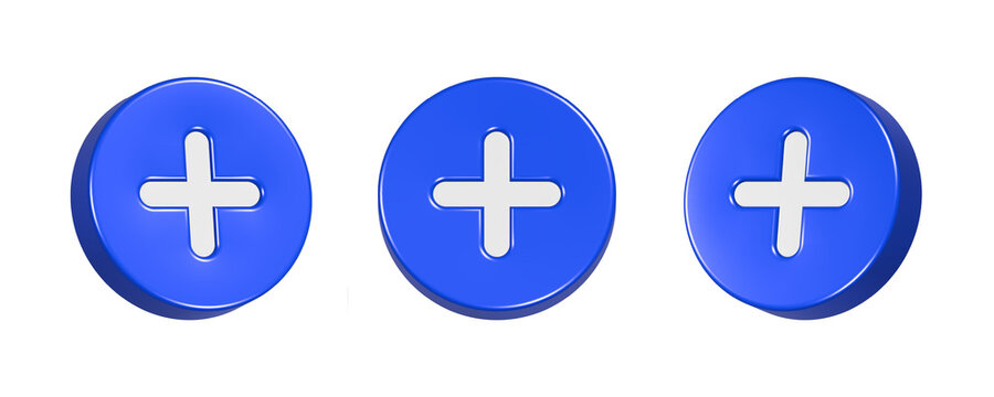 3d rendering add button in blue color