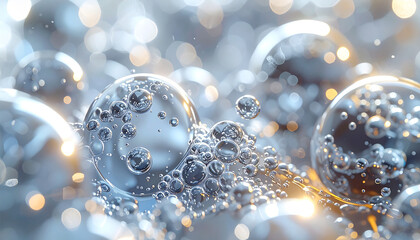 Abstract Bubbles: Close-up macro photograph of crystalline bubbles, showcasing a sense of purity, clarity and ethereal beauty. A modern and clean aesthetic with an intimate perspective.