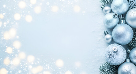 Soft blue winter background with light snowfall and sparkling bokeh lights ideal for christmas and holiday designs