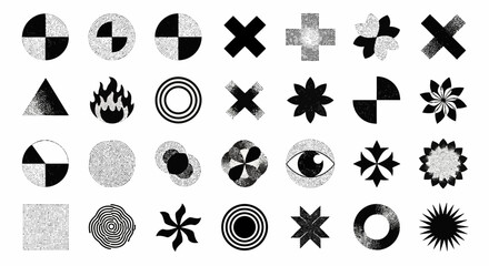 Collection of Geometric Distressed Graphics with Grainy Textures for Modern Designs