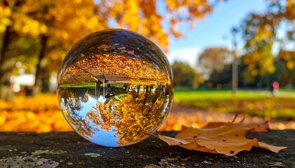 Autumnal Reflections - A Lensball Capturing the Essence of Fall.