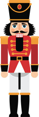 Traditional nutcracker soldier vector character in red uniform with gold details for Christmas holidays