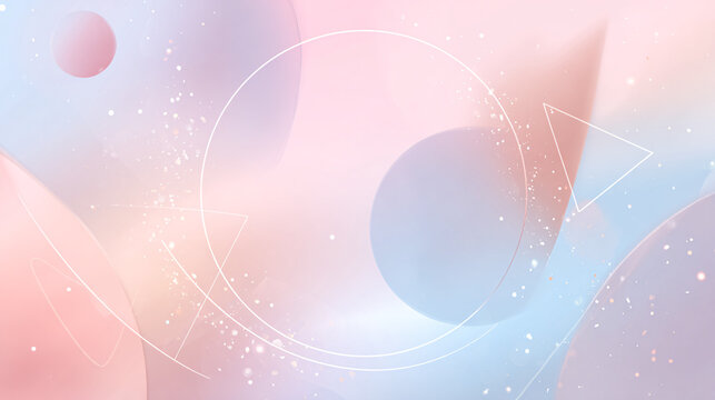 Light pastel gradient backdrop featuring subtle shimmering particles, clean modern lines, and simple circular and triangular shapes forming a peaceful new year theme with an airy, elegant mood 