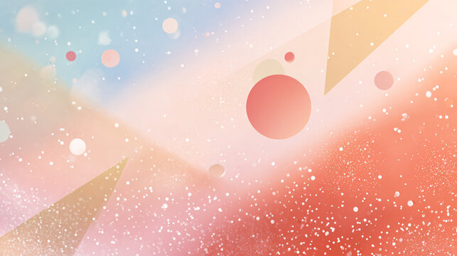 Light pastel gradient backdrop featuring subtle shimmering particles, clean modern lines, and simple circular and triangular shapes forming a peaceful new year theme with an airy, elegant mood 
