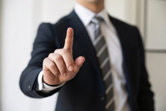 Business man pointing finger touch screen interface technology concept professional suit and tie executive on transparent background - Powered by Adobe