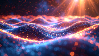 Cosmic Waves: A mesmerizing display of celestial artistry unveils an ocean of radiant particles, bathed in the warmth of stellar luminescence. 