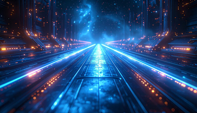Digital Highway: A luminous digital highway stretches into the virtual cosmos, pathways lined with the vibrant glow of data streams and digital constructs. - Powered by Adobe