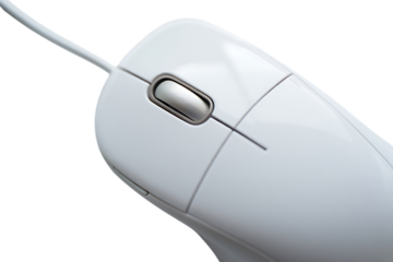 Closeup of a white computer mouse isolated on transparent background