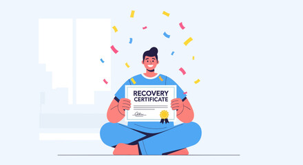 Achievement Celebration With Recovery Certificate Symbolizing Success And Wellbeing