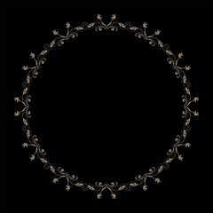 Decorative Floral golden border frame. Elegant element for design in Eastern style. Vintage, ethnic vector frame with arabesques EPS. Pattern frame for round surfaces, household utensils, textiles