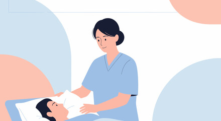 Obraz premium Caring Nurse Comforting Patient in Bed with Pillow in Peaceful and Soothing Environment