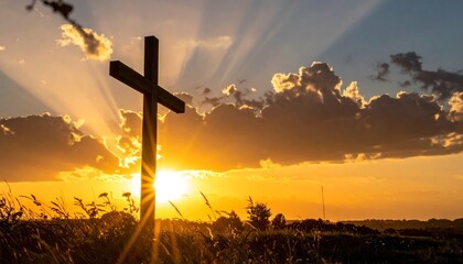 Cross Silhouette at Sunset - A Symbol of Faith and Hope.