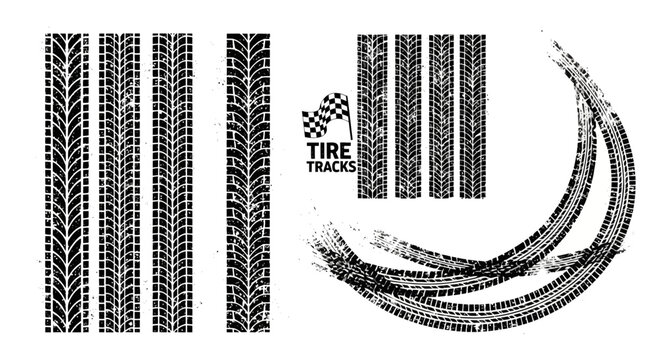Tire Track Vectors Grunge Impressions for Automotive Designs