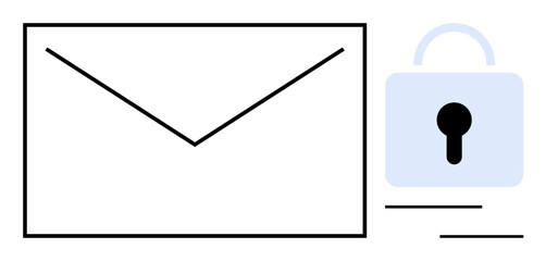 Closed envelope alongside a padlock symbolizes secure email, privacy, encryption, and data protection. Ideal for communication, security, privacy, trust, access technology and digital safety