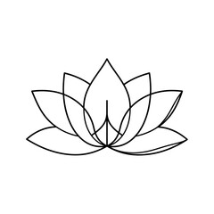 Lotus flower outline vector drawing, minimalist design for tattoo, logo, or graphic element, isolated on white