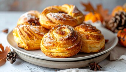 Delicious Autumnal Buns on a Plate - A Sweet Treat.