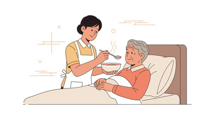 Compassionate Caregiver Feeds A Senior Patient Enjoying Their Meal In A Hospital Room