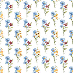 Seamless pattern, flower background with watercolor bouquets. Repeat fabric wallpaper print texture. Perfectly for backdrop, wrapped paper.