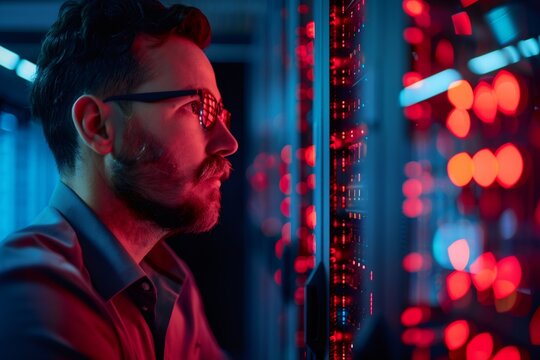 It engineer monitoring servers in a data center