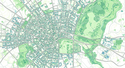 Fototapeta premium Detailed aerial map showcasing city infrastructure, parks, roads, and urban planning with green areas. 150 chars exactly.