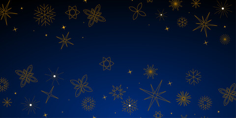 Minimal Golden seamless snowflakes blue background. Winter Season Design Element for Festive Holiday Greeting, Seasonal Promotions, Or Elegant Winter Themed Decorations. Vector illustration.	