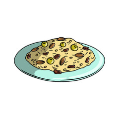 Illustration of Delicious Mediterranean Food Mestouf or Seffa on a Plate