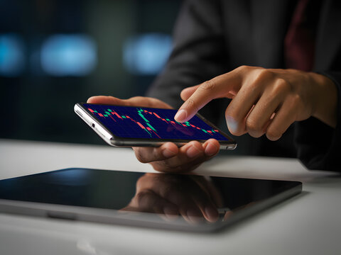 Person analyzing stock market trends on a smartphone