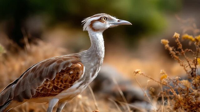 Great Indian Bustard sighting on arid grassland, conservation lens, India, bird, wildlife, grassland, endangered, conservation, nature, desert, with copy space